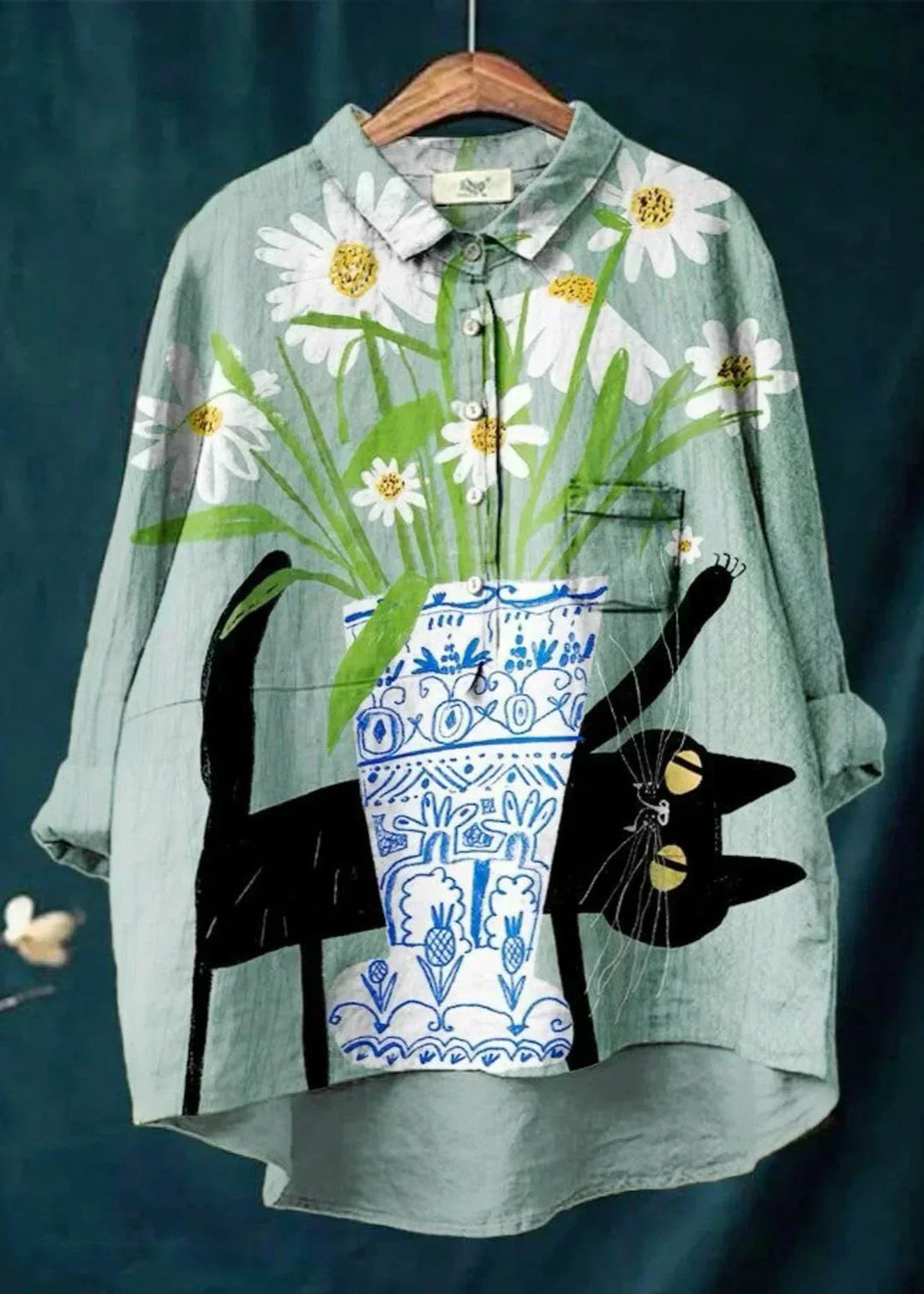 Linde™ | Blouse met Kat- en Bloemenprint