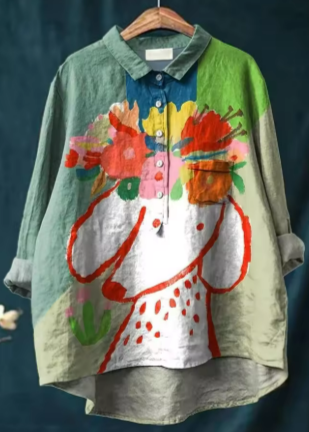 Linde™ | Blouse met Bloemen- en Hondenprint
