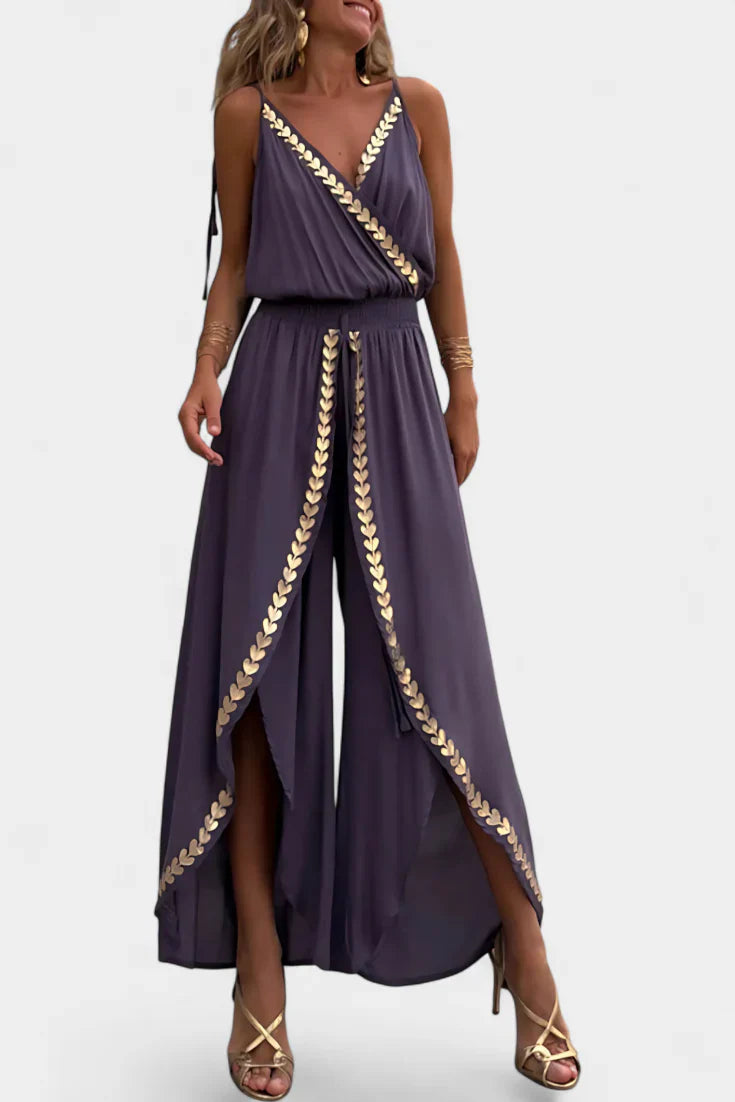 Donatila™ | Luxe Jumpsuit met Gouden Afwerking en Zijsplit